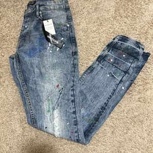 BLK Denim Men's 30x32 Pain Splatter Distressed Skinny Jeans Artsy Streetwear New